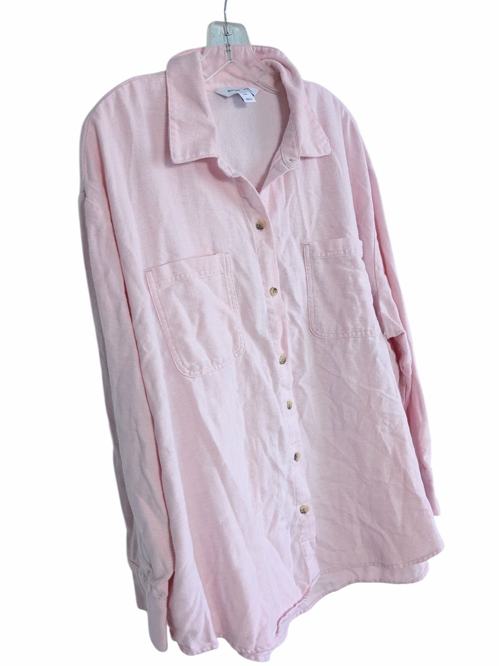Old Navy Pink Oversized Flannel Boyfriend Button Down Shirt XXL